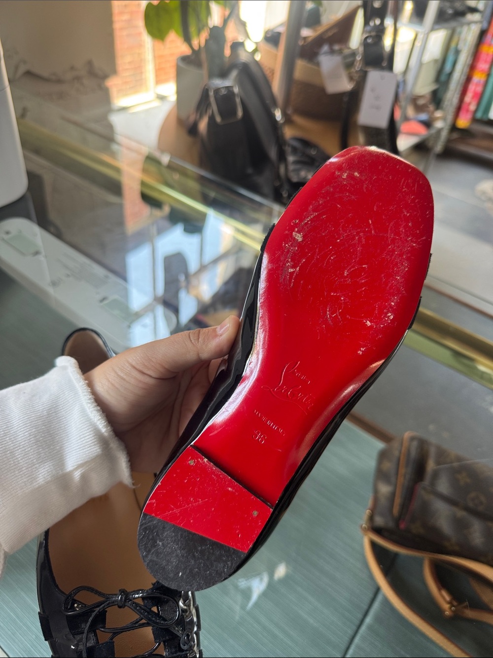 Christian Louboutin Black Patent Leather Lace-Up Ballet Flats - Picture 2 of 5